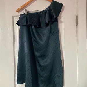 Madewell Polka Dot Ruffle One Shoulder Mini Dress  Green Teal Size 2
